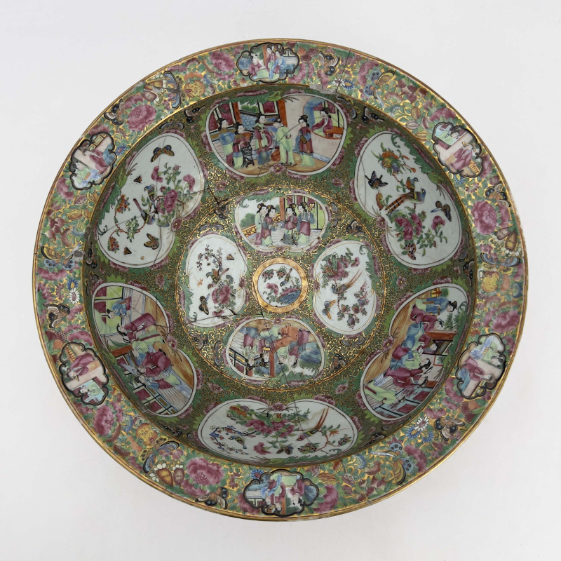 A Chinese Export Famille Rose Medallion Porcelain Punch Bowl