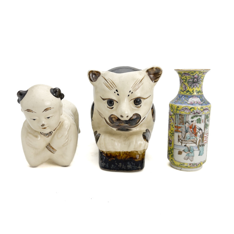 Chinese Glazed Stoneware Cizhou-Type Figural Group and Export Porcelain