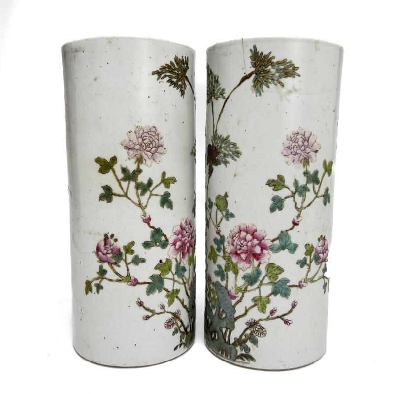 Group of Three Famille Rose Chinese Export Ceramics with Tongzhi and Qianlong Style Reign Marks