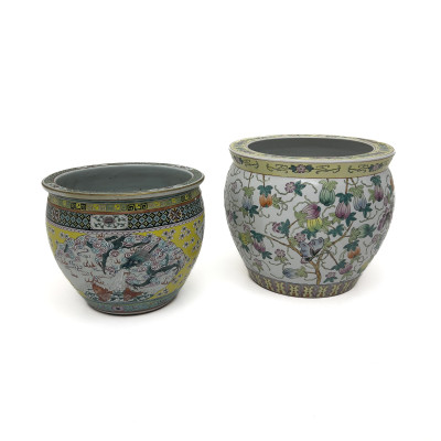 Image for Lot A Chinese Famille Verte and A Famille Rose Porcelain Fish Bowls (2)