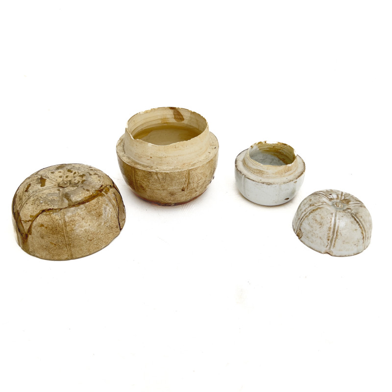 Pair of Chinese Earthenware Cosmetic Jars