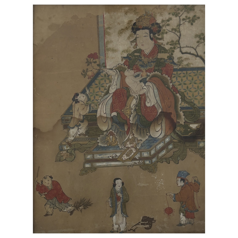 Chinese Painting - Noble Woman with Children and Pomegranates