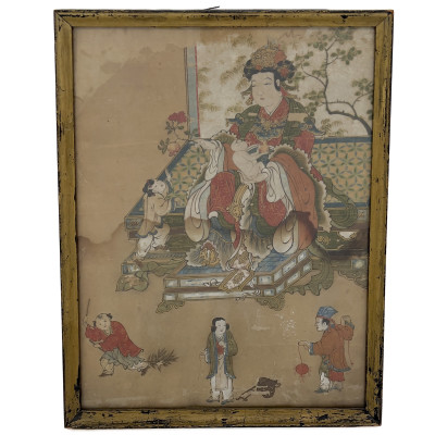 Chinese Painting - Noble Woman with Children and Pomegranates