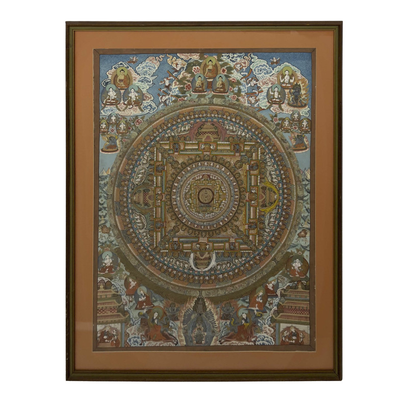 A Tibetan Thangka Mandala Painted Fabric