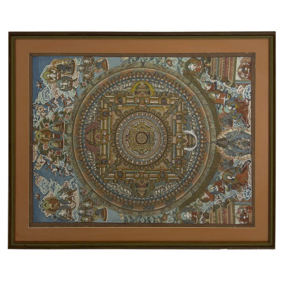 A Tibetan Thangka Mandala Painted Fabric