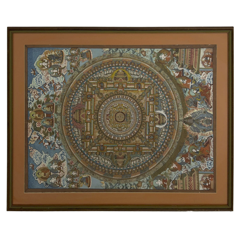 A Tibetan Thangka Mandala Painted Fabric