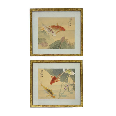 Image for Lot Two Chinese Goldfish Paintings on Silk