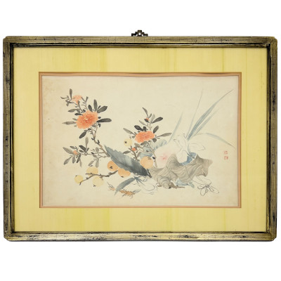 Image for Lot Chinese Painting on Silk of Peonies and Pomegranates
