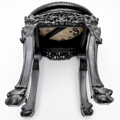 Chinese Carved Hardwood Marble-Top Round Side Table