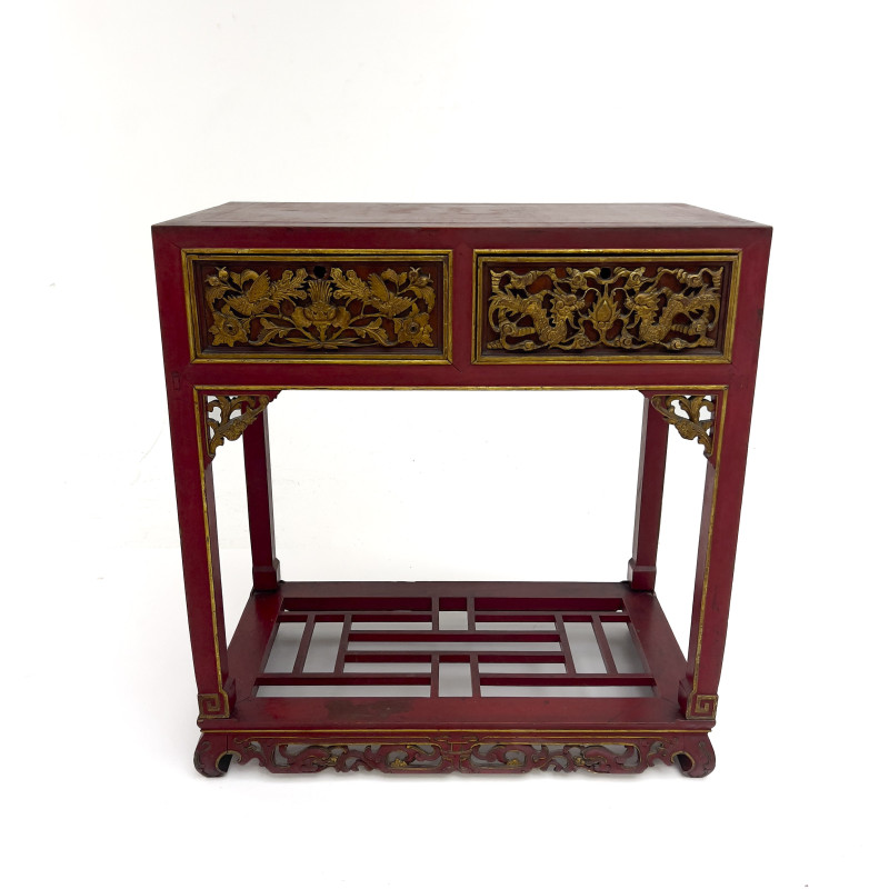 A Chinese Carved and Gilt Red Lacquer Altar Table