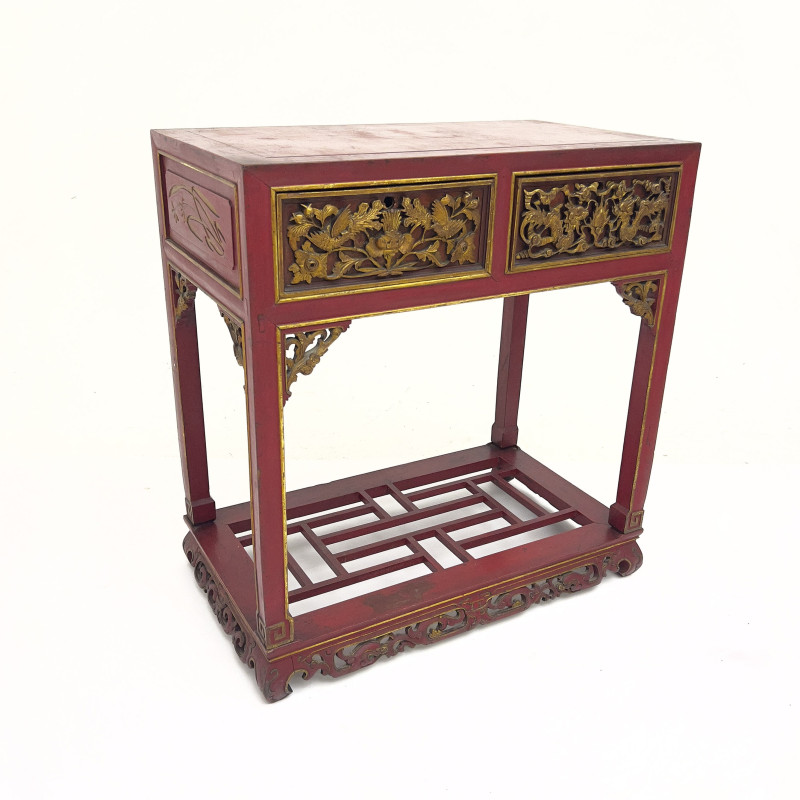 A Chinese Carved and Gilt Red Lacquer Altar Table