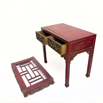 A Chinese Carved and Gilt Red Lacquer Altar Table