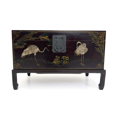 Image for Lot A Chinese Chinoiserie Black Lacquer Trunk on Stand