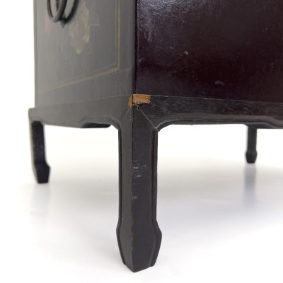 A Chinese Chinoiserie Black Lacquer Trunk on Stand