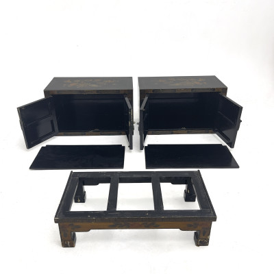 A Chinese Chinoiserie Black Lacquer Stacking Wedding Cabinet