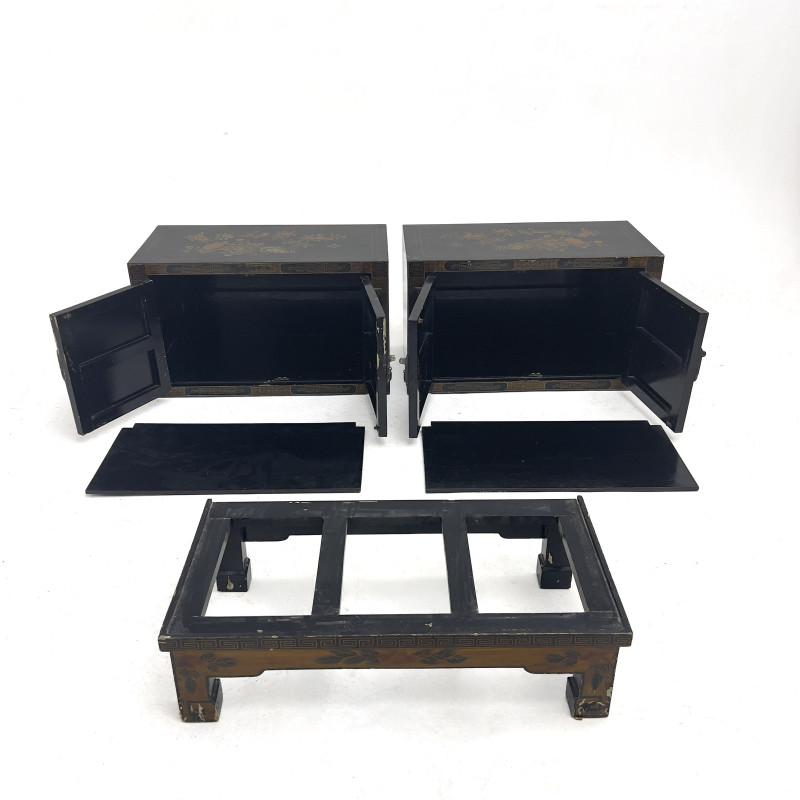 A Chinese Chinoiserie Black Lacquer Stacking Wedding Cabinet
