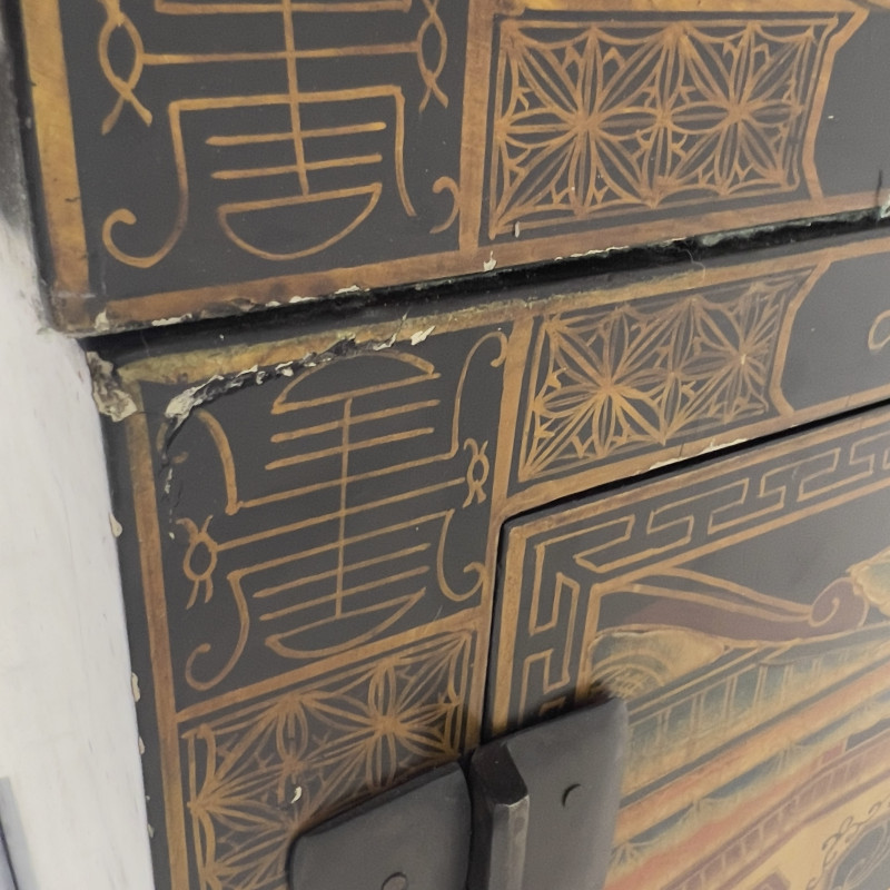 A Chinese Chinoiserie Black Lacquer Stacking Wedding Cabinet