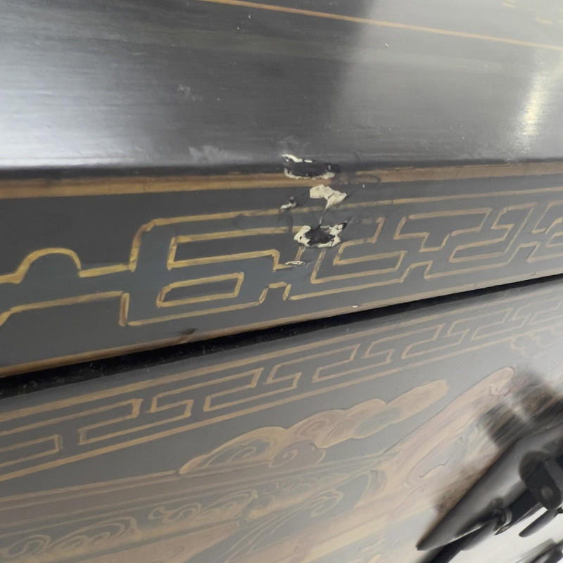 A Chinese Chinoiserie Black Lacquer Stacking Wedding Cabinet