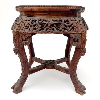 Chinese Carved Rosewood and Dreamstone Marble Stand