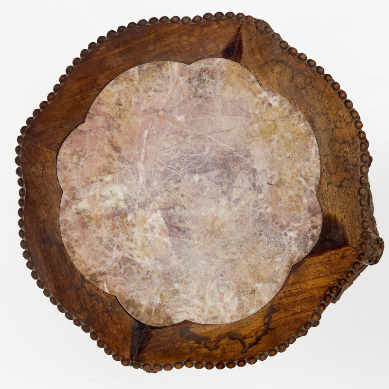 Chinese Carved Rosewood and Dreamstone Marble Stand