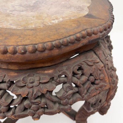 Chinese Carved Rosewood and Dreamstone Marble Stand