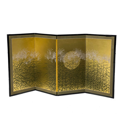 Japanese Painted Four-Panel Folding Screen (Byobu)