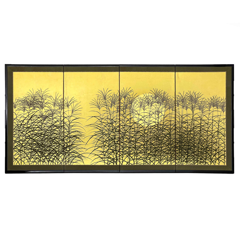 Japanese Painted Four-Panel Folding Screen (Byobu)