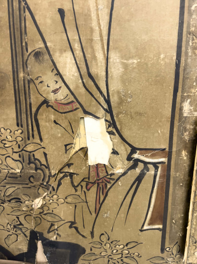 Japanese Painted Six-Panel Folding Screen (Scholars Byōbu)