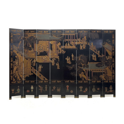 Image for Lot A Chinese Export Black Lacquer and Coromandel Folding Screen