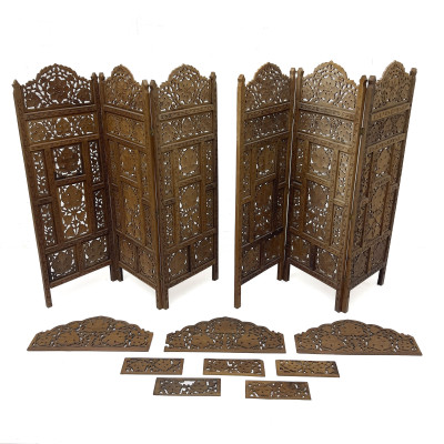 Image for Lot A Near Pair of Chinese Teakwood Table Screens with Additional Screen Inserts