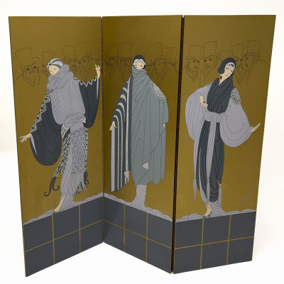 Image for Lot after Erté - An Art Deco Style Gilt Lacquer Three-Panel Folding Screen
