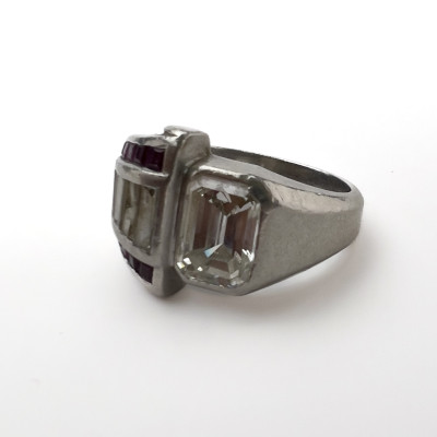 Image for Lot An Art Deco diamond, ruby, and platinum cocktail ring