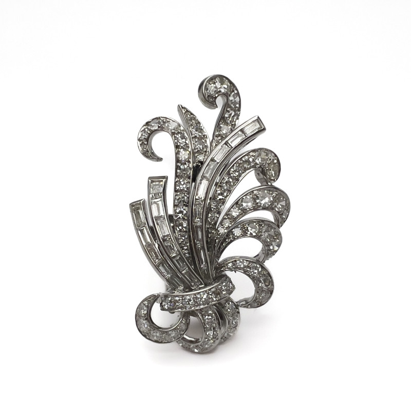 A mid-century platinum and diamond spray brooch