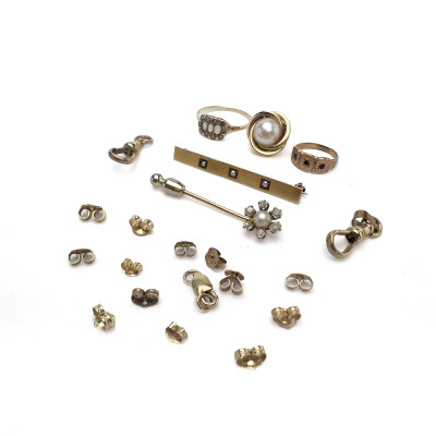 Image for Lot Antique Pearl and Diamond Stick Pin with Component and Ring Lot