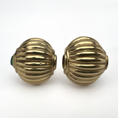 Pair of 14k Yellow Gold Ribbed Dome Earrings