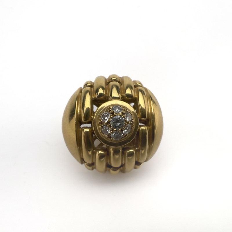 Movado - Single 18k Yellow Gold and Diamond Dome Earring