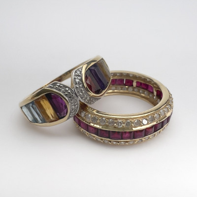 Two 14k Yellow Gold and Gemstone Rings