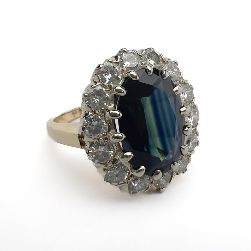 Natural Sapphire and Diamond Halo Gold Ring