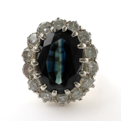 Natural Sapphire and Diamond Halo Gold Ring