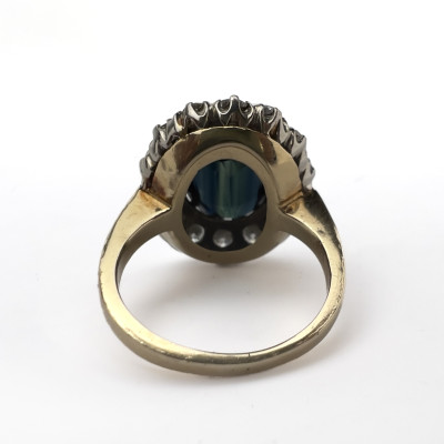 Natural Sapphire and Diamond Halo Gold Ring