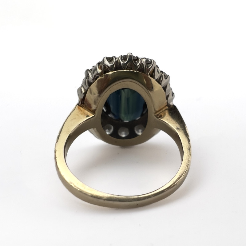 Natural Sapphire and Diamond Halo Gold Ring