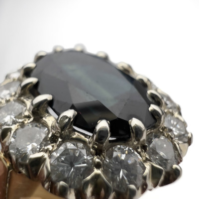 Natural Sapphire and Diamond Halo Gold Ring