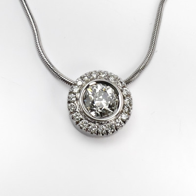 Image for Lot Italian 14k White Gold and Diamond Slide Pendant Necklace