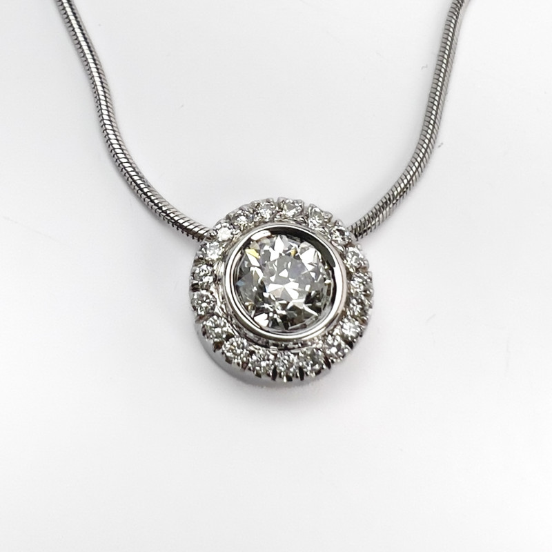 Italian 14k White Gold and Diamond Slide Pendant Necklace