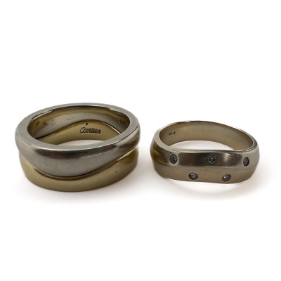 Image for Lot Cartier - 18k Gold "Love Me" Two-Ring Interlocking Set and an Additional 14k Diamond Band