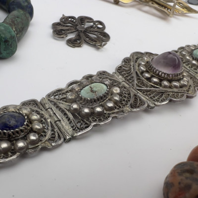 A Sterling Silver Multi -gem and Semi-precious Stone Jewelry Group