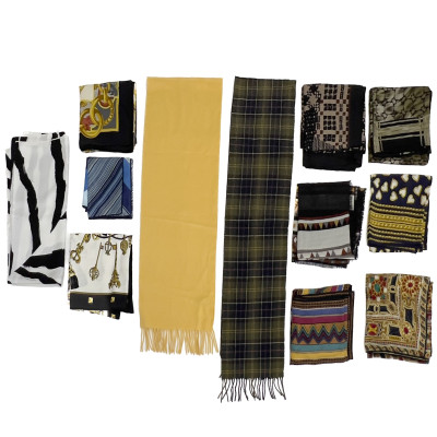 Image for Lot A collection of designer silk, cashmere, and wool scarves including Hermès