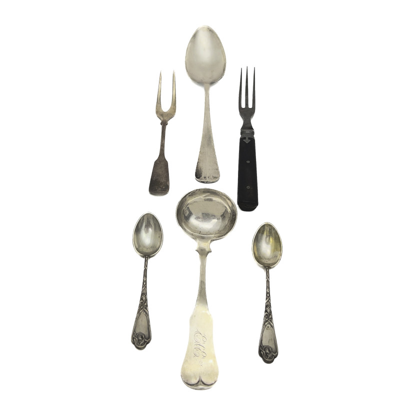 Group of Coin and 800 Silver Flatware, Various Makers