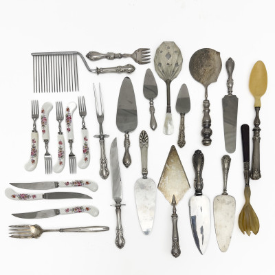 Image for Lot Group of Silver Serving Pieces and Royal Crown Derby Flatware