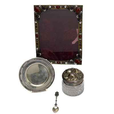 Image for Lot A Group of Sterling Silver Vanity Articles and an Austrian Enamel Frame